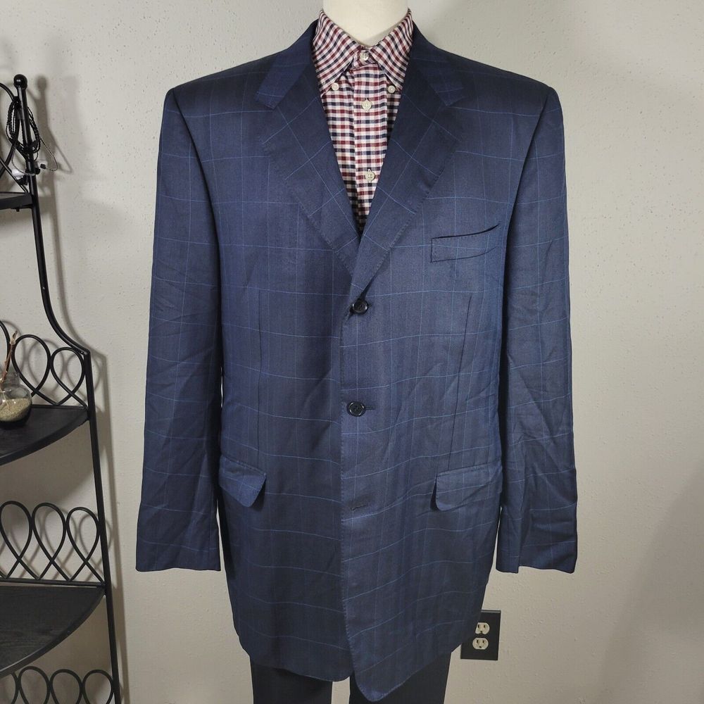 Canali‎ AL13320/00 Men's Sport Coat Blazer Two Button Navy Plaid Silk Wool 52XL - Picture 9 of 16